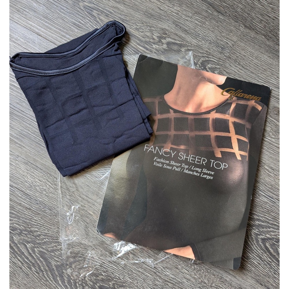 Caffarena Lingerie Fancy Sheer Top, NOS, Long Sleeve, Color NAVY Blue, Size S-M
